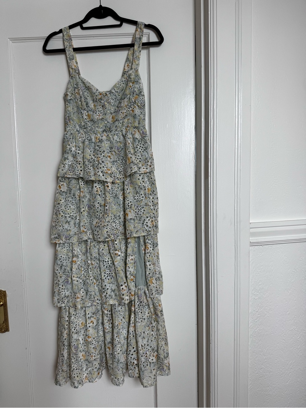 Astr Floral Tiered Maxi Dress - Light Green with Floral Accents XS